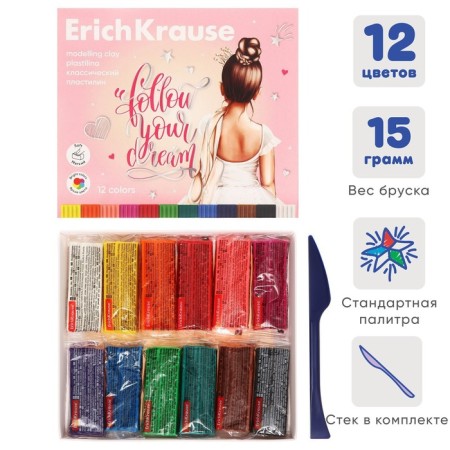 Plasticine with a stack 12 colors, 180 g, Erichkrause "Pointes", in cardboard packaging