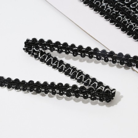 Decorative braid "Chanel", 8 mm, 10 ± 1 m, black/silver color-1