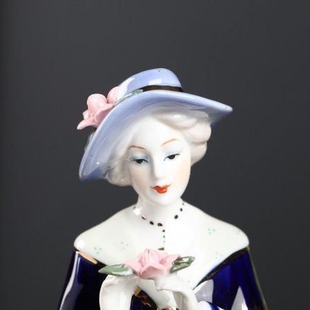 Souvenir Ceramics "Madmoiselle in a hat with a rose in the hands" Cobalt 28x7.5x8.5 cm-6
