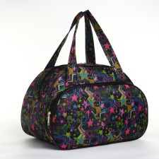 Road bag with zipper, external pocket, black color/multi -colored