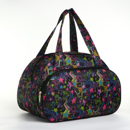 Road bag with zipper, external pocket, black color/multi -colored