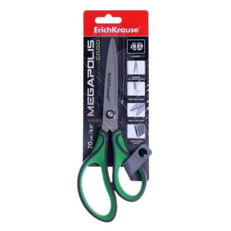 Scissors Erich Krause Megapolis Ergo, 20 cm, with an improved 4D swoops, do not rust, pens with rubber inserts, in a blist-6
