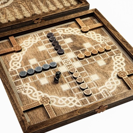 Wooden backgammon + Partschch (Ludo), board game, 37 x 37 cm-4