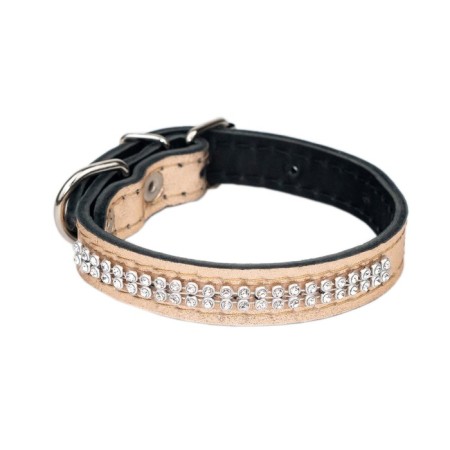 The collar of the two-layer leather with rhinestones, width 1.5 cm, Osh 17-27 cm, pink-1