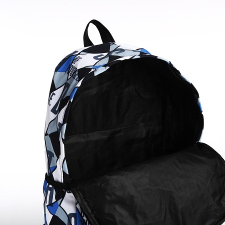 A backpack with a zipper, 3 external pockets, black/blue/gray color-5