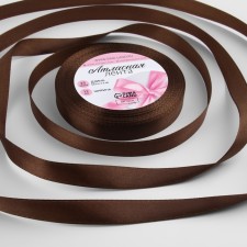 Satin tape, 12 mm × 23 ± 1 m, color Gorky chocolate No. M496