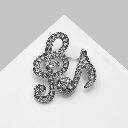 Brooch "Notes", white color in silver-2