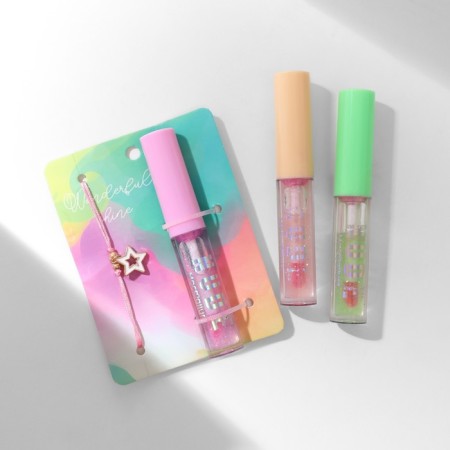 Set 2 objects: bracelet, lip gloss "unicorn" star, pink color, 6cm-1