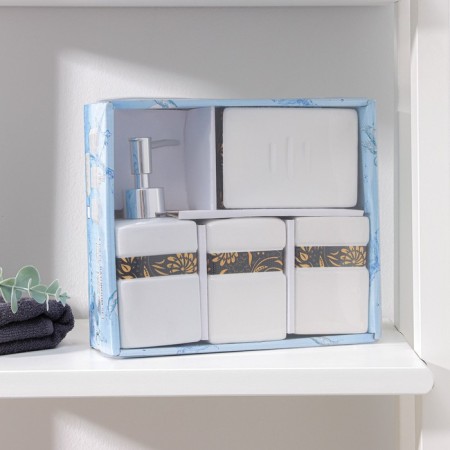 A set of accessories for the bathroom "Sunflower", 4 items (meter 350 ml, soap dish, 2 glasses), white color-3