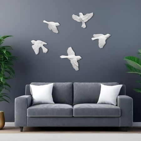 The decoration is wall, plaster panel "birds", 5 pcs, white-1