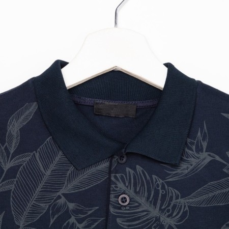 Polo T-shirt for a boy, dark blue color/print mix, height 134 cm-1