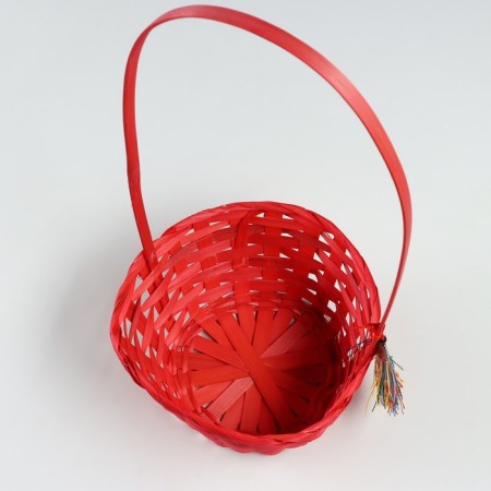 Wicker basket, d19 x 9 x 32 cm, pink, bamboo-3