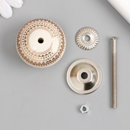 Handle for the casket ceramics, metal "Geometric pattern" white-gold 4.1x4.1x6 cm-2