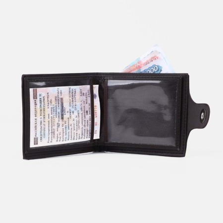 Male purse on a magnet, department for bills, for coins, for maps, dark brown color-4