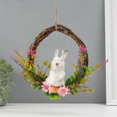 Souvenir "White Bunny in a wreath with flowers" 17.5x7.5x19.5 cm-2