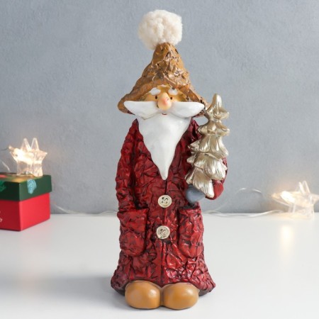 Suvenir Polystone "Santa Claus in a red coat with a gold Christmas tree" 9.5x9.5x22.5 cm