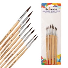 A set of protein brushes, round, 8 pieces (No. 1,2,3,4,5,6,7,8) with wooden handles, on a blister