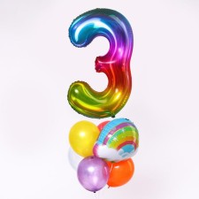 A bouquet of balls “Birthday is a cloud. 3 years ”, foil, latex, set of 7 pcs.