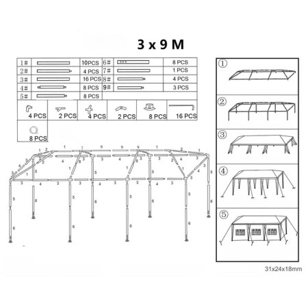 Sadovy tent 9*3m white, open-1