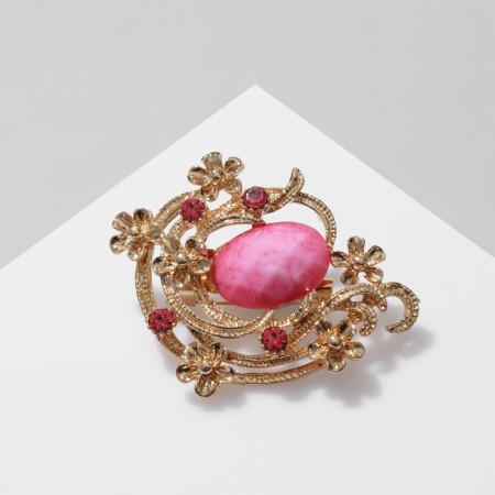 Brooch "Flower" harp, pink color in gold