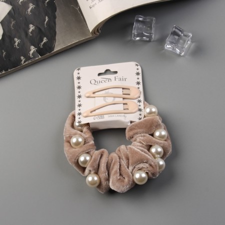 Hair set "Gloria Grace" (elastic band 7 cm, 2 invisibility 5 cm) beige