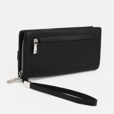 Male purse with zipper, department for bills, for maps, for coins, black color