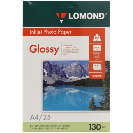 Photo paper for jet print A4, 25 sheets Lomond, 130 g/m2, one -sided, glossy