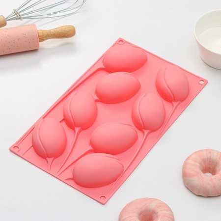 Baking uniform "Tulips", silicone, 8 cells, 30 × 17.5 × 3 cm, color mix