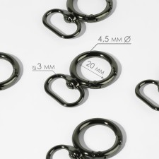 Karabin ring, 43 mm, d = 27/19 mm, thickness - 4.5 mm, with a fastener of 20 × 3 mm, 5 pcs, black nickel color
