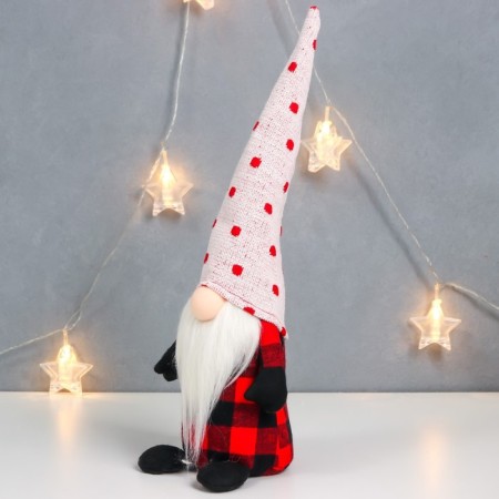 Interior doll "Grandfather Frost in a checkered caftan, a cap in peas" 40x15x8 cm-2