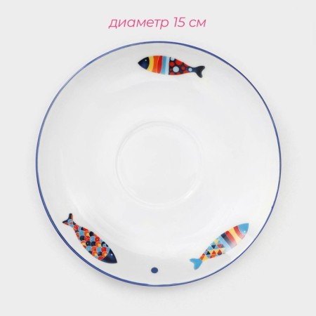 Service Porcelain Tea Daulay "Emelya", 12 objects: 6 cups 280 ml, 6 saucer d = 15 cm, white color-4
