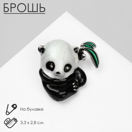 Panda brooch baby, color in silver