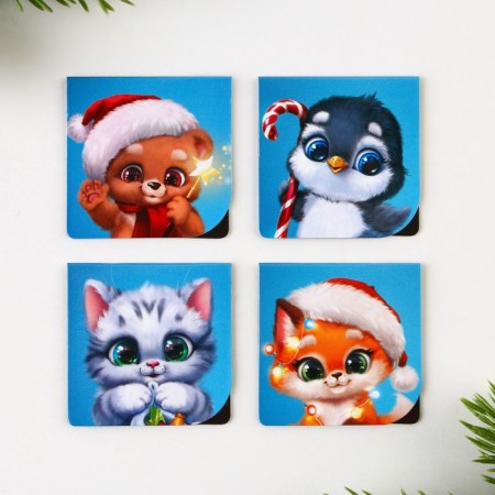 New Year. Magnetic bookmarks “Fluffy New Year”, on a postcard, 4 pcs-2
