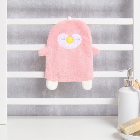 Lovelife hand towel "Penguin", col. Pink, 25x21 cm, 100% PE, microfiber 280 g/m2