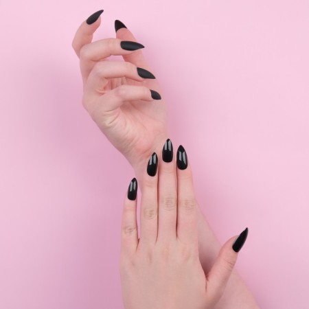 Falbled nails, 24 pcs, with adhesive plates, the shape of the almonds, matte/glossy, black color-9