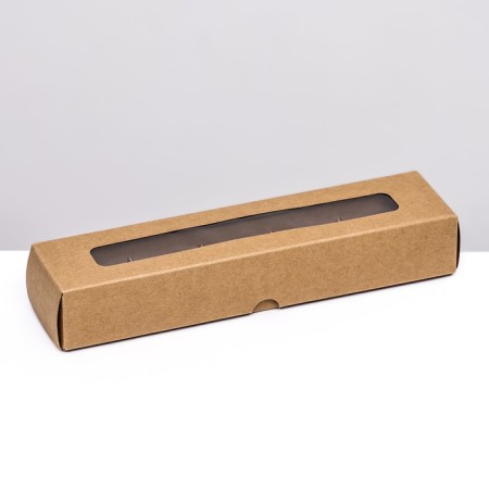 Box for 5 sweets with a shell, with a window, with thin dividers, craft 21x5x3.3 cm