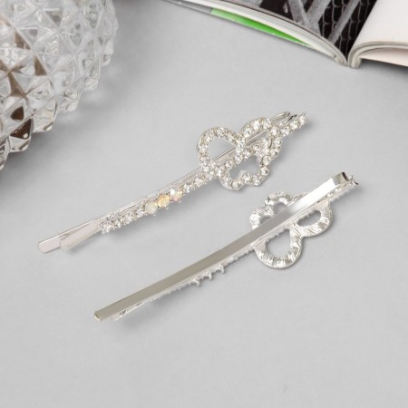 Invisible hair "Ebba" (set 2 pcs) butterfly, 6 cm, silver-1