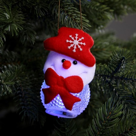 Christmas tree toy "Snowman", 10 cm, from batteries, glow of multi (RGB)
