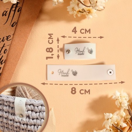 Tag with the "Hand Made" button, 8 × 1.8 cm, 10 pcs, matte color/silver color-1