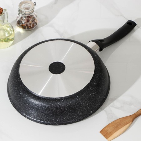 Pan, d = 26 cm, plastic handle, glass cover, anti -stick coating, color dark marble-2