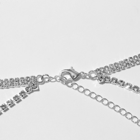 Choker "ice", white color in silver 2 rows, 44.5 cm-1