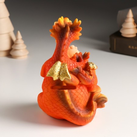 Piglite Polystone "Dragon with a baby, with gold coins" 10.2x8.8x14 cm-2