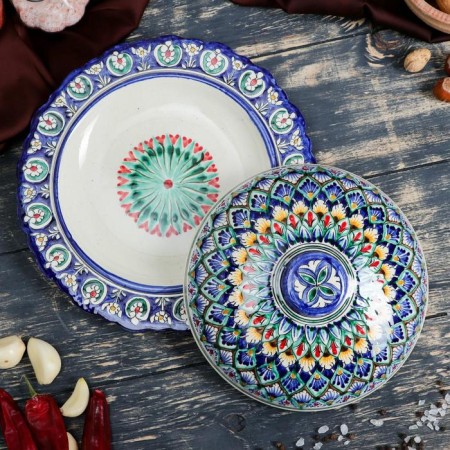 The pancake of the Rishtan ceramics "Patterns", 24 cm, blue-1