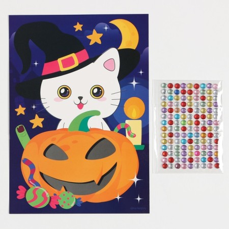 Application with rhinestones "kitten and pumpkin", 14.8 x 21 cm-2