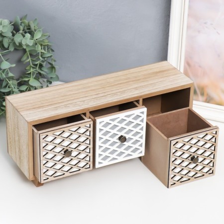 Casket wood chest of drawers 3 boxes "mesh" beige-white 10x33x14 cm-1