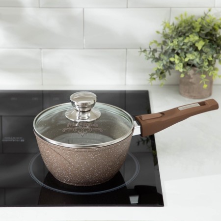 Brown bucket, 1.7 l, removable handle, glass cover, anti -stick coating, brown color-10
