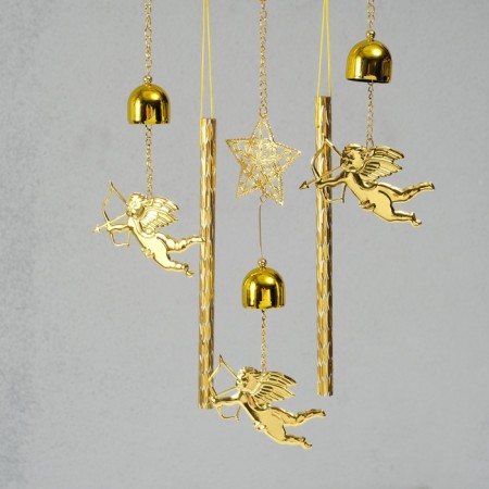 Wind Music Metal "Crescent and Angels" 3 bells 2.5x20x67 cm-3