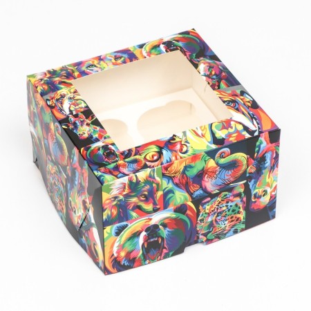 Packaging for 4 cupcakes with the Safari window, 16 x 16 x 10 cm-2