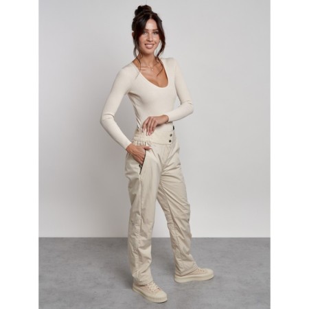 Warmed female trousers, size 48, beige color-1