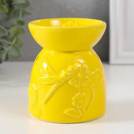 Aroma lamp ceramics "Dragonfly on the flower" yellow 7.2x7.2x8.3 cm